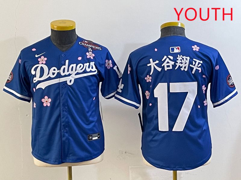 Youth Los Angeles Dodgers #17 Ohtani Blue Sakura Edition 2025 Nike MLB Jersey style 12->youth mlb jersey->Youth Jersey